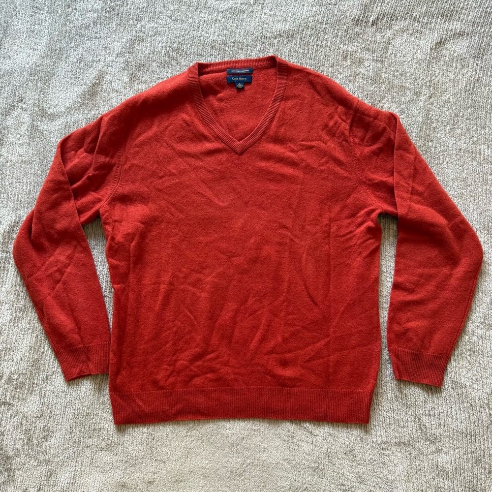 Club Room 100% Cashmere Burnt Orange V-Neck Sweater‎ Men’s L
